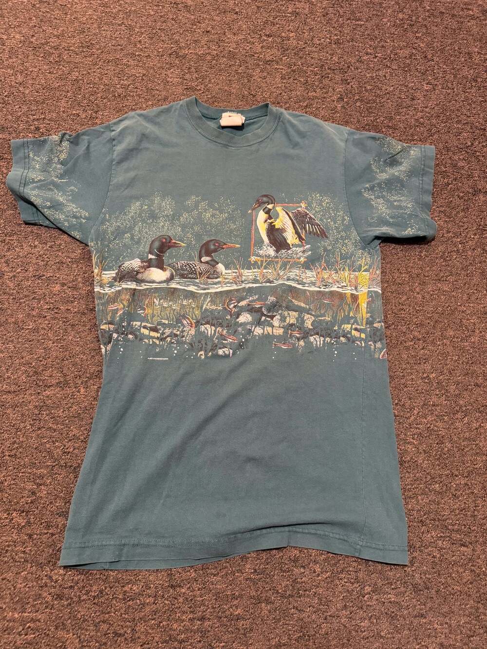 Vintage Art Unlimited Sportswear Loon Nature All Over Print T-Shirt Size L